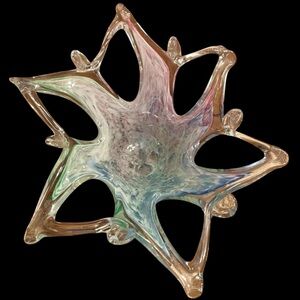 Vintage Murano Italian Glass Starfish Starburst Bowl Multi Colored Swirl